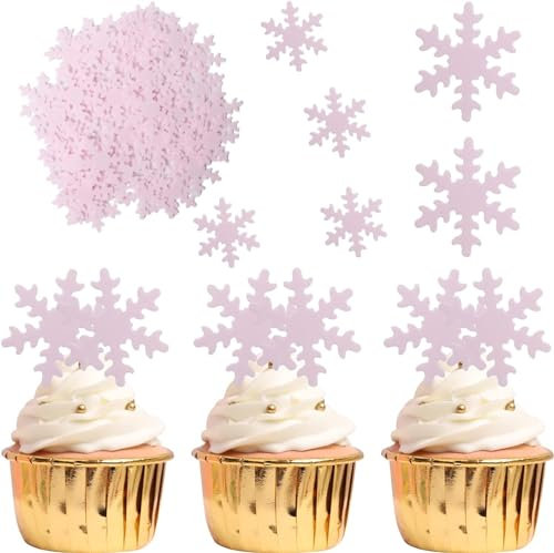 50 Stück Essbare Schneeflocke Cupcake Toppers Winter eingefroren Thema Tortendeko für Winter Wonderland Thema Baby Dusche Kinder Geburtstag Party Kuchen Dekorationen Rosa