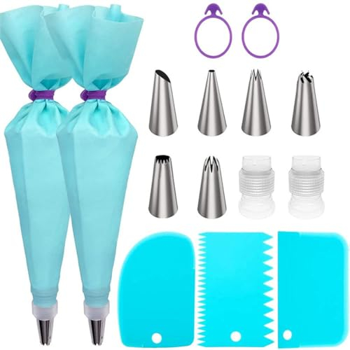 EODKSE sac A Poche Professionali e Riutilizzabili, Saccapoche per Dolci Professionale, Pasticceria Accessori, sac a Poche in Silicone e 6 beccucci sac a Poche in Acciaio Inox per Decorazioni Torta