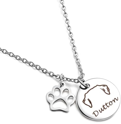 Personalisierte Kette mit Gravur Hundeohren mit Pfote Anhänger,Hunderasse Charm Namenskette, Personalisierte Pet Name Schmuck, Pet Memorial Geschenke für sie (Stil-1)