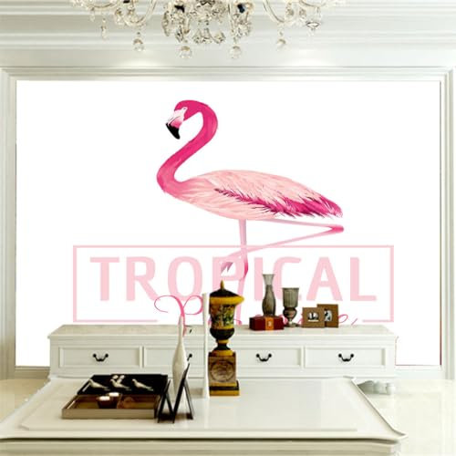 GOKSEL Papier peint Tapisserie Murales Oiseau rose Taille:L350CMxH256CM Panoramique 3D Minimaliste TV Fond D'écran Intissé Chambre Salon Decoration
