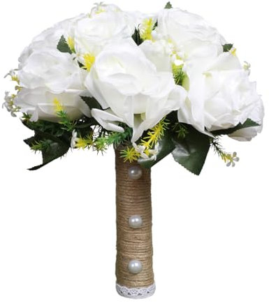 CYANLUX Hochzeitssträuße für Braut, Brautjungfer, Blumenstrauß, Champagnerweiß, künstliche Rosen, Blumen für Hochzeit, Valentinstag, Kirche, Heimdekoration (2#Weiß)