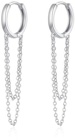 Zolkamery Ohrringe Silber Hängend, 925 Sterling Silber Runde Ohrringe Kleine Creolen Tropfen Baumeln für Damen, Hypoallergen Silber Ohrhänger mit Lange Kette, Huggie Kreolen Ohrringe zum Geburtstage