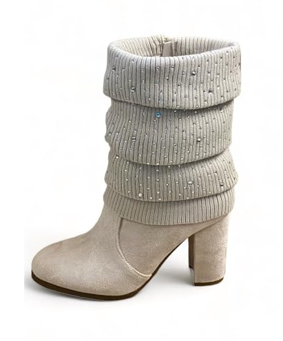 Pogolino Damen Stiefeletten Absatz elegant Glitzer Schnalle Stiefel Herbst Winter High Heels