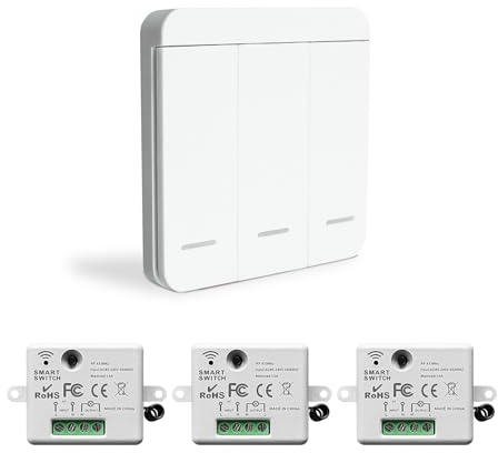 Bkiyougo Interrupteur d'éclairage sans fil, interrupteur de sécurité de l'émetteur RF et contrôleur de récepteur 10A, installation facile pour lampe jusqu'à 1500W(3 récepteur et 1 commutateurs)