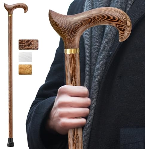 ispuoocti Handgefertigter Gehstock Holz Damen und Herren, mit 226 kg Belastbarkeit Gehstöcke Für Senioren,Ergonomische Derby-High-End-Gehstöcke aus Natürlichem Massivholz (Wengé-braun)
