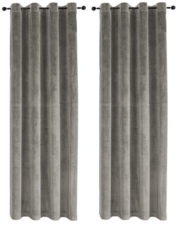 TiborTex Vorhang Ösen 2er Set Verdunkelung 300x245 cm Samt weich Blickdicht Gardine Schlafzimmer Wohnzimmer (Taupe)