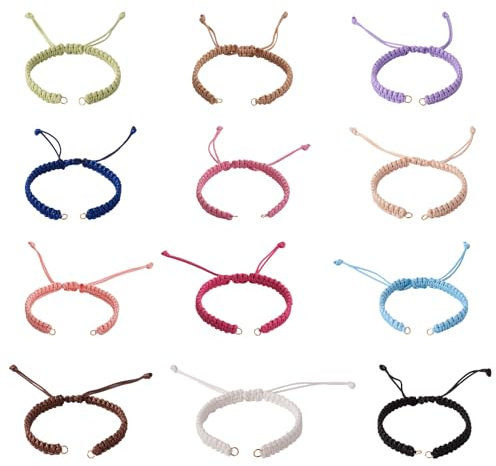 Craftdady Lot de 12 bracelets réglables en nylon tressé brut avec anneaux ouverts pour la fabrication de bijoux