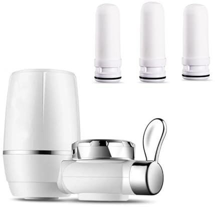 Wasserhahn-Wasserfilter Für Küchenspüle – Wasserreiniger Für Wasserhahn, Langlebiger Leitungswasserfilter, Reduziert Blei, Chlor Und Schlechten Geschmack – (3 Filter),White