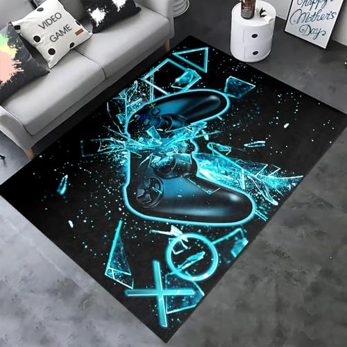 Xisnuient Game Gegend Teppiche Für Kinder Jugendzimmer Schlafzimmer Graffiti Cartoon Gamer Controller Teppich Spiel Gamepad Zocker Bodenmatte Teenager Kinder Waschbar (Blue,50x80cm/19x31in)
