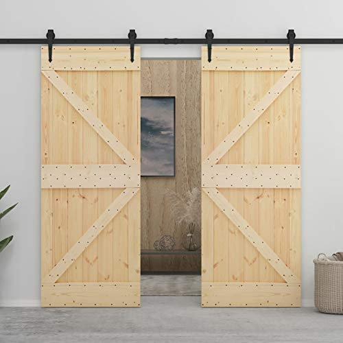 ARKEM Porta Scorrevole con Set Hardware 100x210 cm in Legno di Pino,Porta Scorrevole Interna in Vetro Smerigliato per Bagno Cucina Studio Vetro