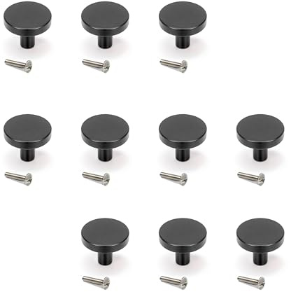Emuca - Lot von 10 Möbelknöpfe, Durchmesser 30mm, Aluminium, Schwarz lackiert