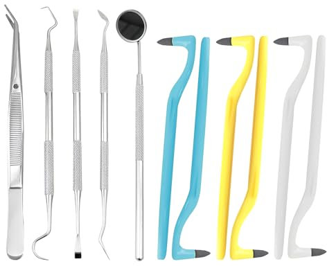 BORISCA 11 Piezas Kit Limpieza Dental Kit Quita Sarro Dental Sarro Dental Limpiador, Kit Dentista con Espejo Dentista, Lima Dental, Pinzas Dentales, Sonda Dental y Herramientas para el Sarro