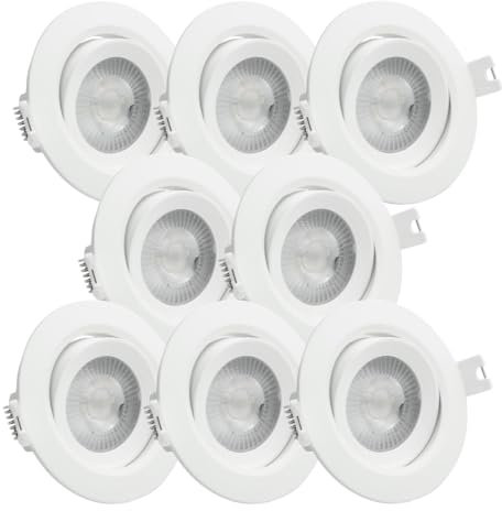 LUXULA 8er Set schwenkbarer LED Einbaustrahler 230V - Ø68-72mm - 7W 718lm - CCT Einbauleuchte Spot IP44 Badezimmer Küche - 3000K 4000K 6000K einstellbar - Warmweiß Neutralweiß Kaltweiß
