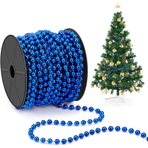 Chuangdi Perlenkette Weihnachtsbaum 15 M/Rolle 6mm Perlenschnur Perlengirlande Dekoration Weihnachtsbaumschmuck Kunststoff Perle Christbaumschmuck PerlenbandZubehör für DIY (Blau)