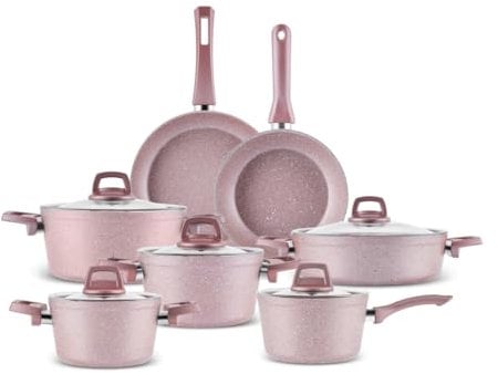 Karaca Bio Granite Induction Cookware Set with Lids - Non Stick Pots and Pans Sets - Durable Fireproof Kitchen Set for Enhanced Cooking Experience - PFOA Free (12 Piece, Rosegold)