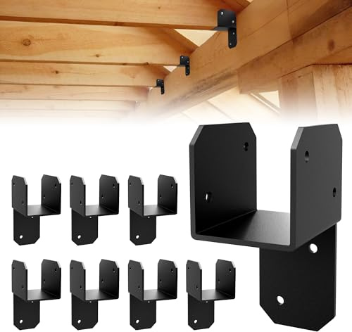8 Pcs Black Joist Anchor Connector Post Caps Tie Bracket Fit 2x 4Post, Steel Mounting Joist Hanger Brackets, Truss to Beam Connector Roof Tie Header Hanger for Supporting Beams Rafters