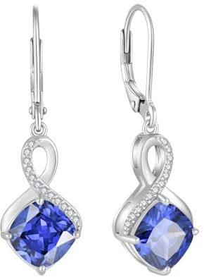 FJ Tansanit Hängend Ohrringe Damen 925 Sterling Silber Unendlichkeit Quadrat Prinzessschliff Ohrringe Dezember Geburtsstein Schmuck Geschenke für Frauen