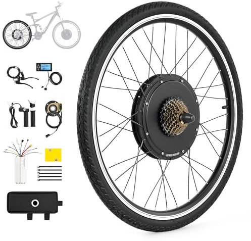 VIRIBUS 1000W Electric Bike Conversion Kit, 26 Rear Wheel Electric Bicycle Motor Conversion Kit, 7 Speed Direct Drive Freewheel for 48V Battery E-Bike, eBike Hub Motor Set with LCD Display PAS System