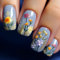 3D Floral False Nails With Design, Blue Press on Nails Short Square Shape Cute Flower Full Cover Spring Fake Nails Press on, Natural Reusable Glue on Nails for Women in 24 Pcs