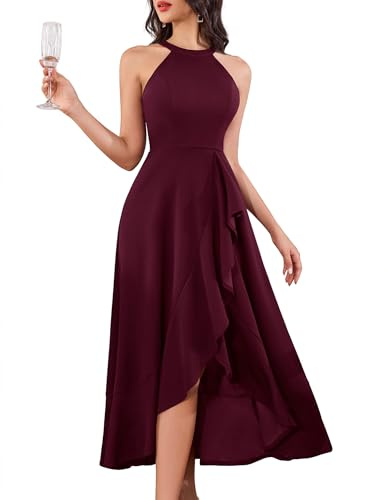 dressystar Vokuhila Kleid Lang Festliche für Damen Neckholder Langes Kleider Elegant für Hochzeitsgast Sexy Abendkleider Ballkleid Auplm08 Burgundy S