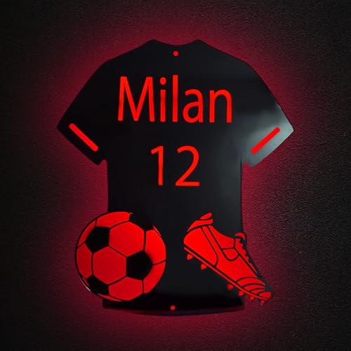 Naispanda Personalisierte Name Fußball Jersey LED Spiegellicht, Trikot LED mit Name Nummer Fußball personalisierte Jungen Deko, Personalisiertes Fußball Trikot Leuchtreklame (Style2, 37 * 42cm)