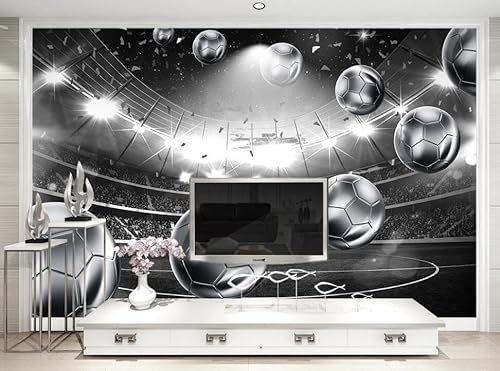 XLMING Black and White Football Football Stadium 3D Wallpaper Home Dining Decor Paste Sofa Living Room The Wall for Bedroom Mural-150cm×105cm
