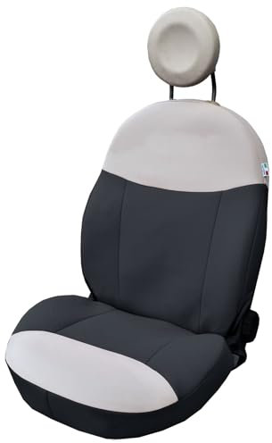 Italfodere - Coppia Coprisedili Auto Anteriori Compatibili con Fiat 500 dal 2007 in poi - Accessori Auto Interni - Cotone Accoppiato - Confortevoli e Resistenti - Made in Italy - Antracite e Panna