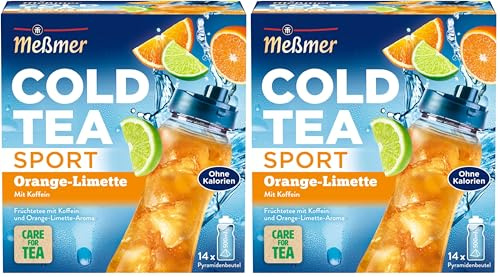 Meßmer Cold Tea Sport Orange-Limette | mit Koffein | 14 Pyramidenbeutel | Glutenfrei | Laktosefrei | Vegan (Packung mit 2)