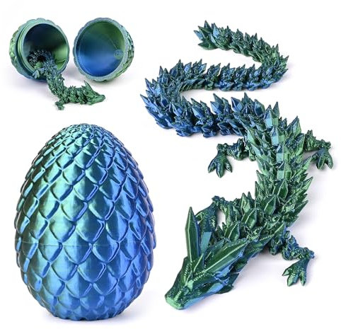 30 CM Oeuf de Dragon Imprimé en 3D, Jouet de Dragon Surprise dans avec Dragon Articulé à L'intérieur, Figurine de Dragon en Cristal Réaliste, Halloween, Noël, Jouet Surprise Enfants (Vert Laser)