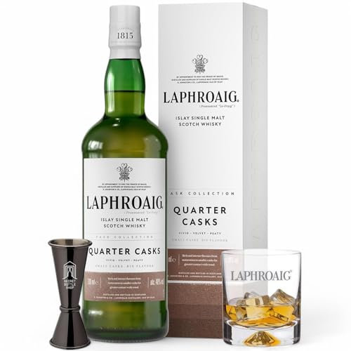 Laphroaig Quarter Cask Whisky Bundle 70cl – Containing 1 x Bottle of Laphroaig Quarter Cask, Whisky Glass & Secret Bottle Shop Jigger