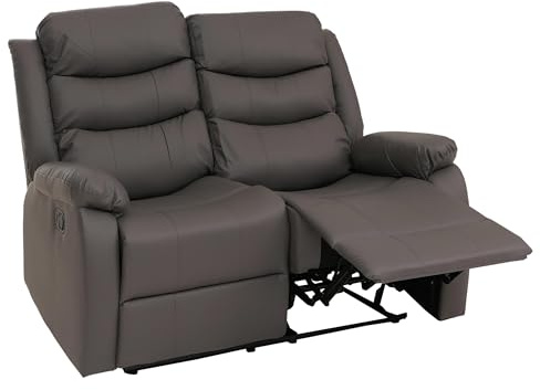 Mendler 2er Kinosessel HWC-O62, Relaxsessel Fernsehsessel mit Armlehne, Liegefunktion Kunstleder - grau