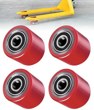 AmoreTempo【80 x 70 mm】2 Stück Hubwagenrollen Polyurethan PU Laufrolle Räder mit Achse 20 mm Inkl Kugellager Rollen Gabelhubwagenrolle Lastrolle für Hubwagen Ersatzrollen, Max. Belastung 600 KG Rot (2)
