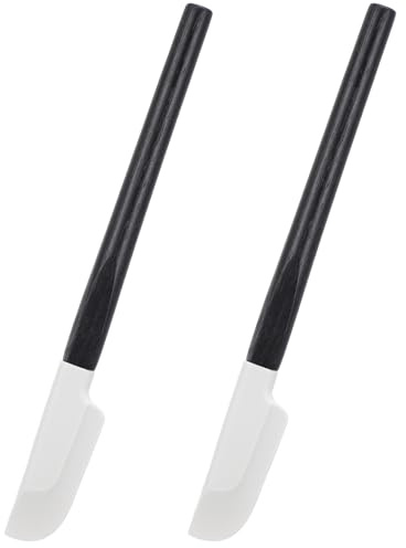 XLIUAX 2 Stück Klein Silikon Spatel, 23 cm Teigschaber Schmal Mini Spatel für Backen Marmelade Spatel Silikonspachtel mit Holzgriff für Backen Mischen Kochen Rührwerkzeuge(Schwarz)