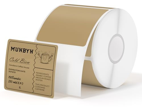 MUNBYN Étiquettes thermiques directes 50 x 50 mm, papier kraft, autocollantes, carrées, sans BPA ni BPS, pour imprimantes thermiques - Rouleau de 750 étiquettes