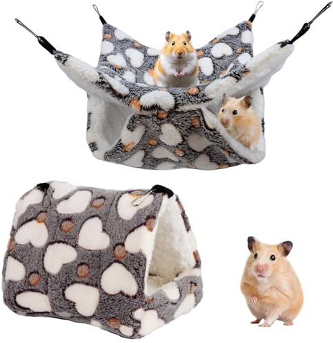 Embhlitfe 2PCS Double-Layer Pet Cage Hammock, Warm Hanging Bed Cage Hamster Nest Hanging Bed Cages Hideout Accessories for Small Pet Guinea Pigs, Ferrets, Rats, Mice Shelter Tent