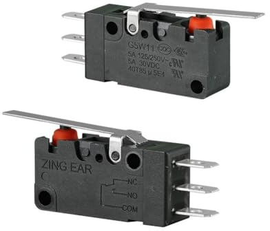 Miniatur Endschalter Set, SPDT 3 Polig 5A 125/250V IP67 Wasserdicht Wippschalter für Innen & Außen Automatisierungsausrüstung, Vorverdrahtet mit Abnehmbarem Scharnierhebel, 2 Pack