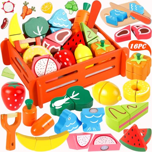 MZJAUVF Frutta e Verdura Giocattolo per Bambini, Frutta da Tagliare Giocattolo, Cibo Giocattolo per Bambini, Accessori Cucina Bambini, Montessori 2+Anni Giochi di Ruolo Regalo