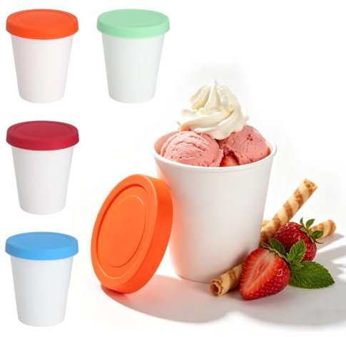 Bacs à Glace Bacs à Glace, Set Pots à Glace 250ml Boîtes Congélation avec Couvercle Alimentaire Hermétique Réutilisable 4 Couleurs Contrôle de Portion pour Glace Maison Yaourt Dessert Pique-nique