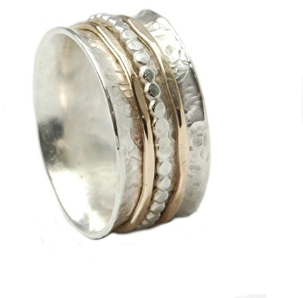 Tiljon Bicolor Ring 925er Silber mit drehbaren Schienen aus Silber und 333er Gold, ca. 0,9 cm breit (57 (18.1))