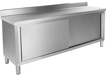Royal Catering - RCAT-200/60-C - Edelstahl Arbeitsschrank - In der Breite 200 cm - mit Aufkantung