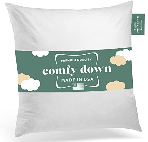 ComfyDown 22x22 Throw Pillow Insert, Down & Feather Fill, 100% Cotton Cover, Made in USA – Premium Soft Decorative Pillow Form Sham Stuffer for Bed, Sofa & Couch
