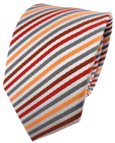TigerTie Designer Krawatte in orange rot braun silber grau gestreift