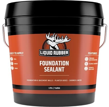 Liquid Rubber Basement and Foundation Repair Sealant - Waterproof Concrete Sealer & Crack Filler - Flexible Coating for Indoor & Outdoor Use - Waterproofing Paint - Black, 3.78 Litres