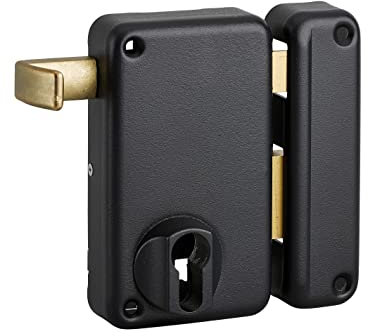 THIRARD - Boitier de Serrure Verticale en Applique Double Entrée à Tirage pour Porte d'Entrée Droite - Axe 45 mm - 75 x 130 mm - Noir - Coffre et Gâche Acier Embouti - Mécanisme à 2 Tours