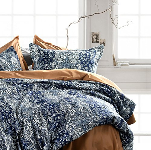 Eikei Damast-Medaillon-Bettwäsche-Set, luxuriöses Paisleymuster, ägyptische Baumwolle, Fadenzahl 400, Mitternacht, Kingsize-Bett