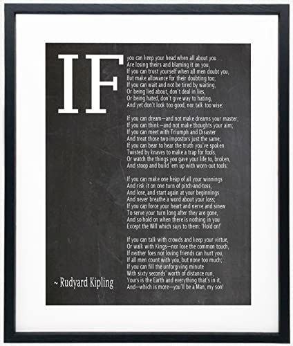 WallBUddy IF Gerahmt Wandkunst Inspiring Zimmerdekoration/IF You Can Keep Your Head Inspirierende Wandkunst, IF by Rudyard Kipling Framed Kipling Home-Office-Dekor Modernes Plakat (Chalkboard Black)