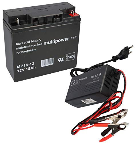 Set Q-Batteries BL 12-5 Ladegerät 5A + Multipower MP18-12 Batterie Bleigel Akku 12V 18Ah 17Ah