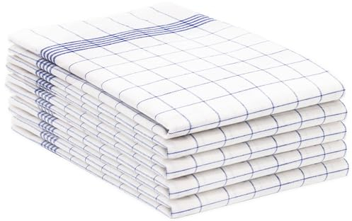 ZOLLNER 5er Set Geschirrtücher Baumwolle in 50x70 cm - super saugstarke und langlebige Küchentücher - waschbar bis 95°C – in blau weiß kariert - Gastronomiequalität - Oeko Tex® Zertifiziert