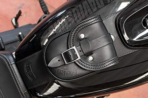 Endscuoio Tankrucksack aus Leder kompatibel mit Harley-Davidson Softail Fat Bob 2018-2024, hergestellt in Italien (Schwarze Nähte)