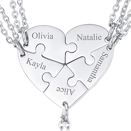 FaithHeart Silber DIY Puzzle Kette für 5 Edelstahl Silber BFF Kette mit Herzanhänger für Best Friends